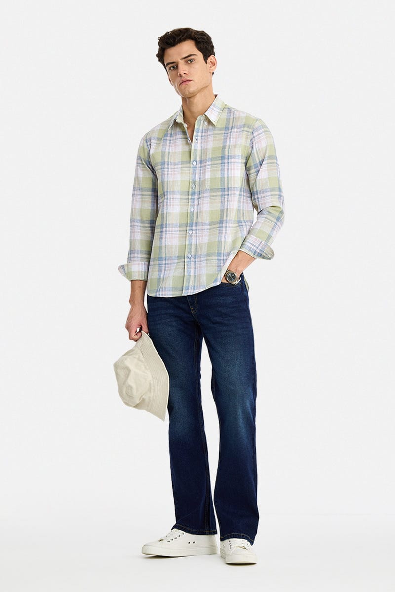 Men's Green Checked Casual Shirt